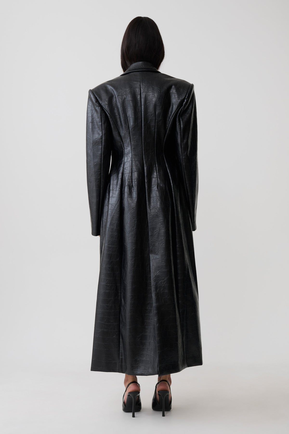 Croc Faux Leather Coat - Black