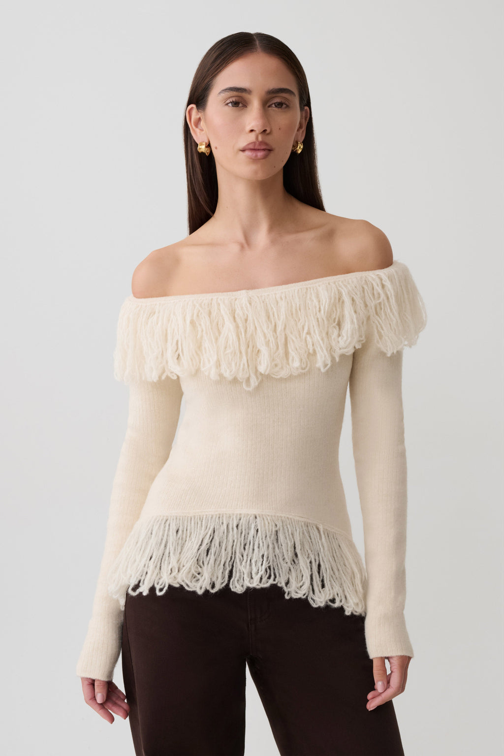 Fringe Knit Top - Cream
