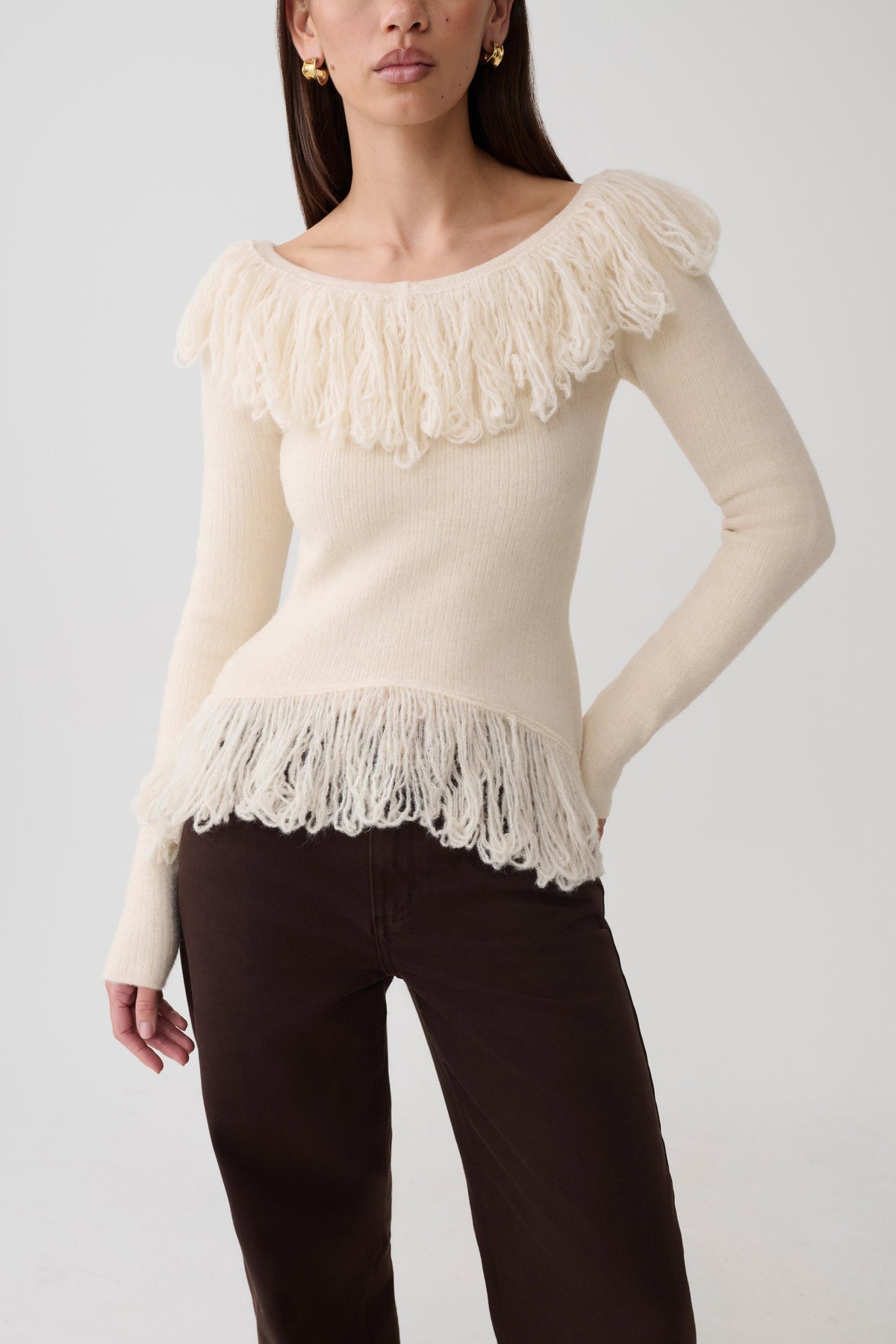 Fringe Knit Top - Cream