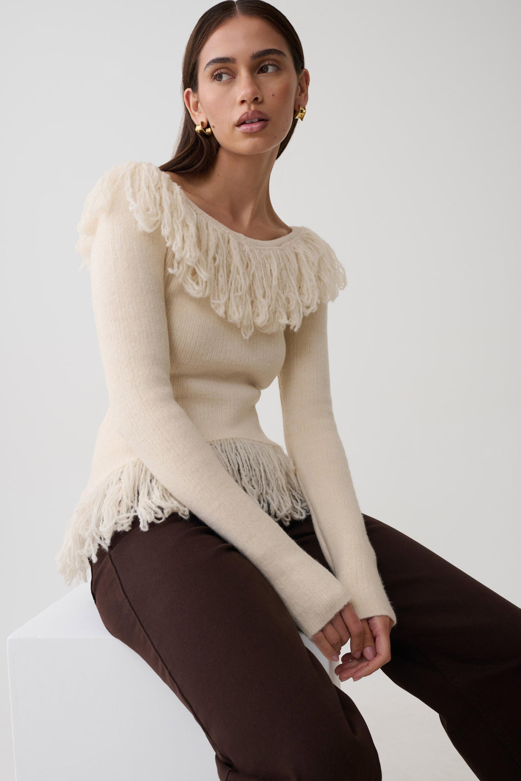 Fringe Knit Top - Cream
