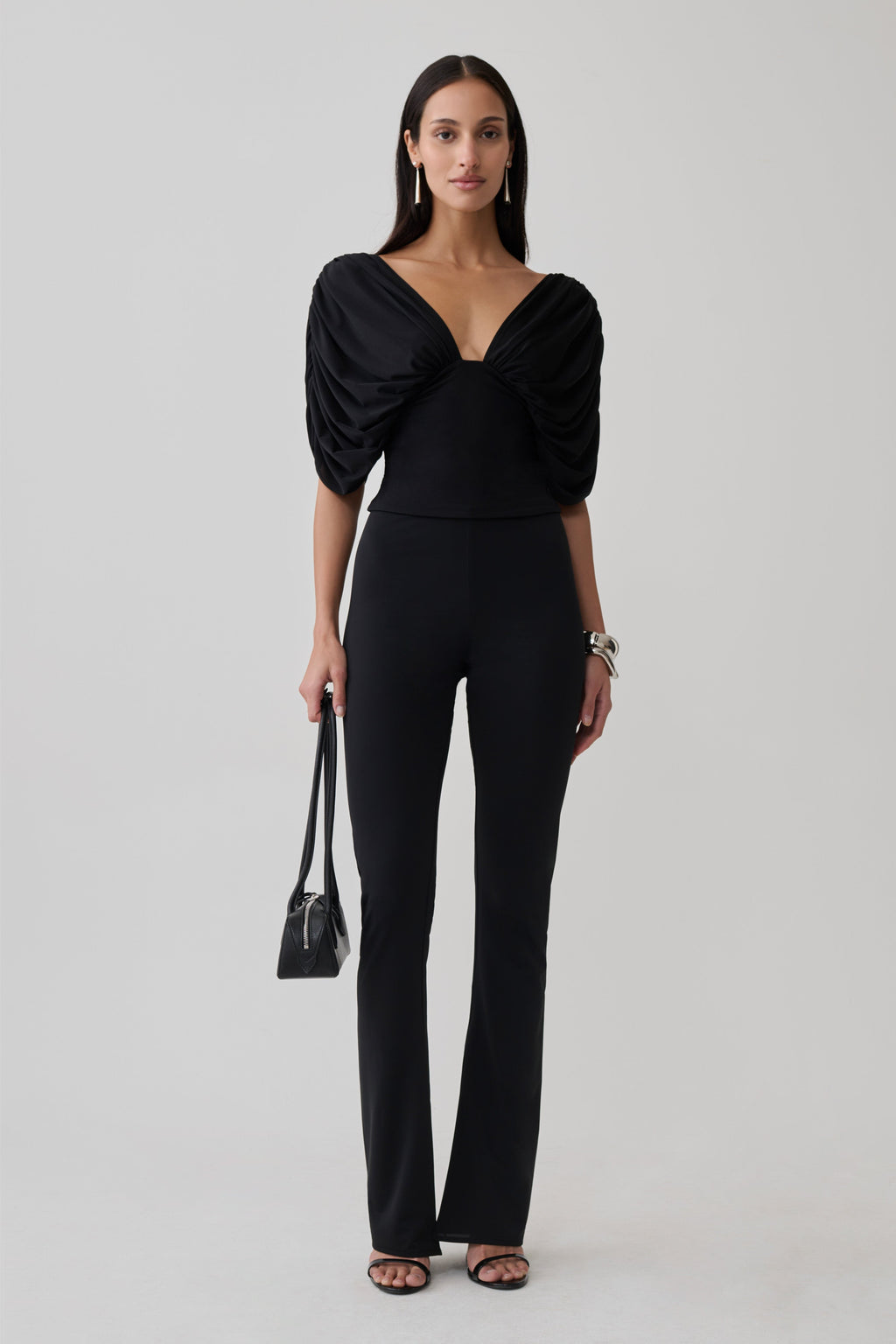 Gathered Bodice Top - Black