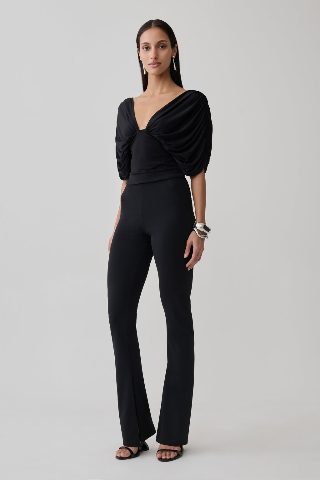 Gathered Bodice Top - Black