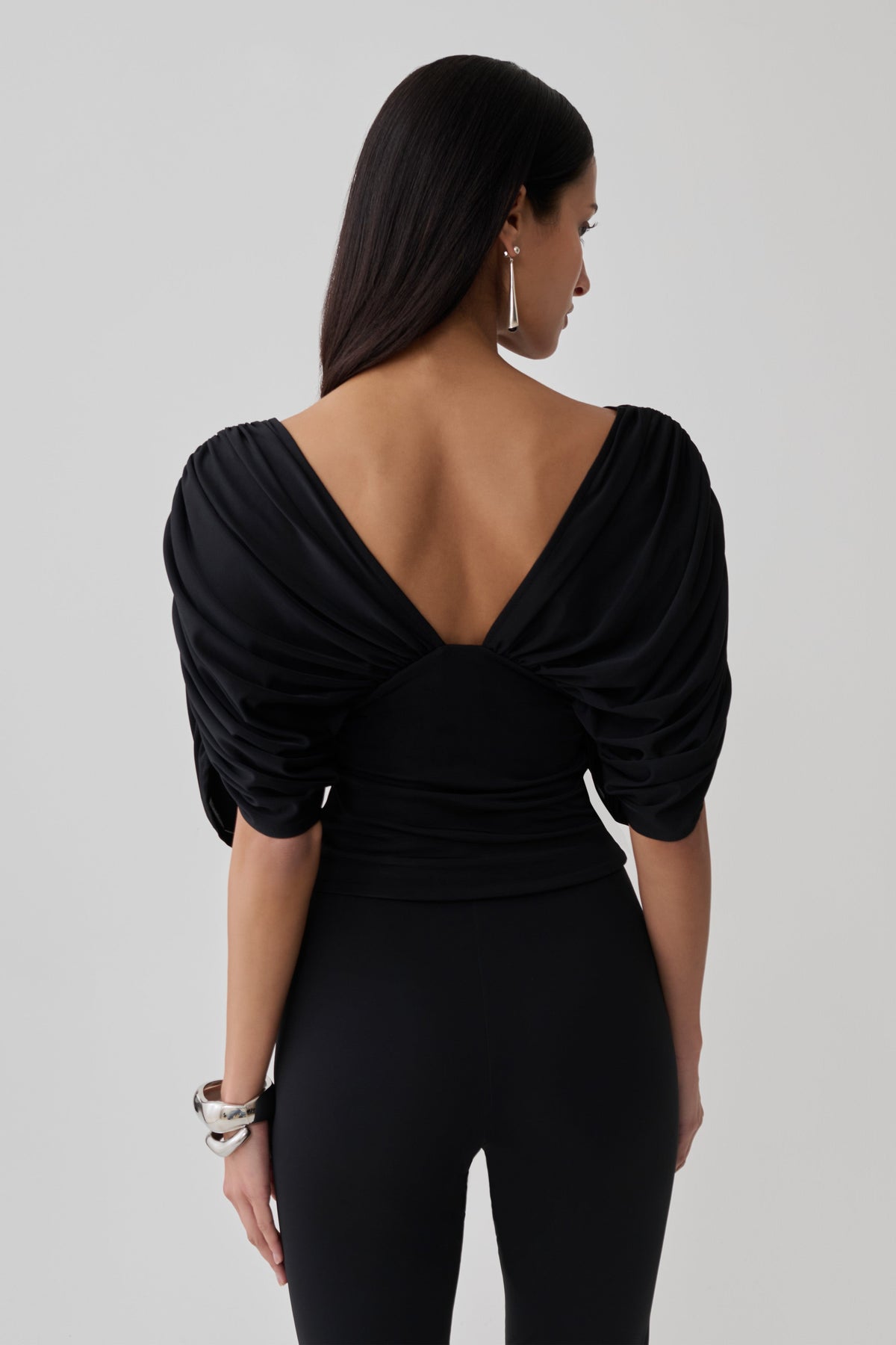 Gathered Bodice Top - Black