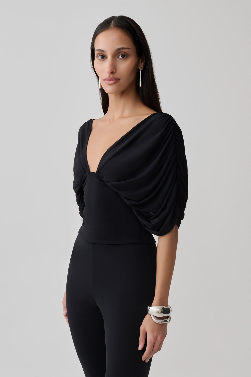 Gathered Bodice Top - Black