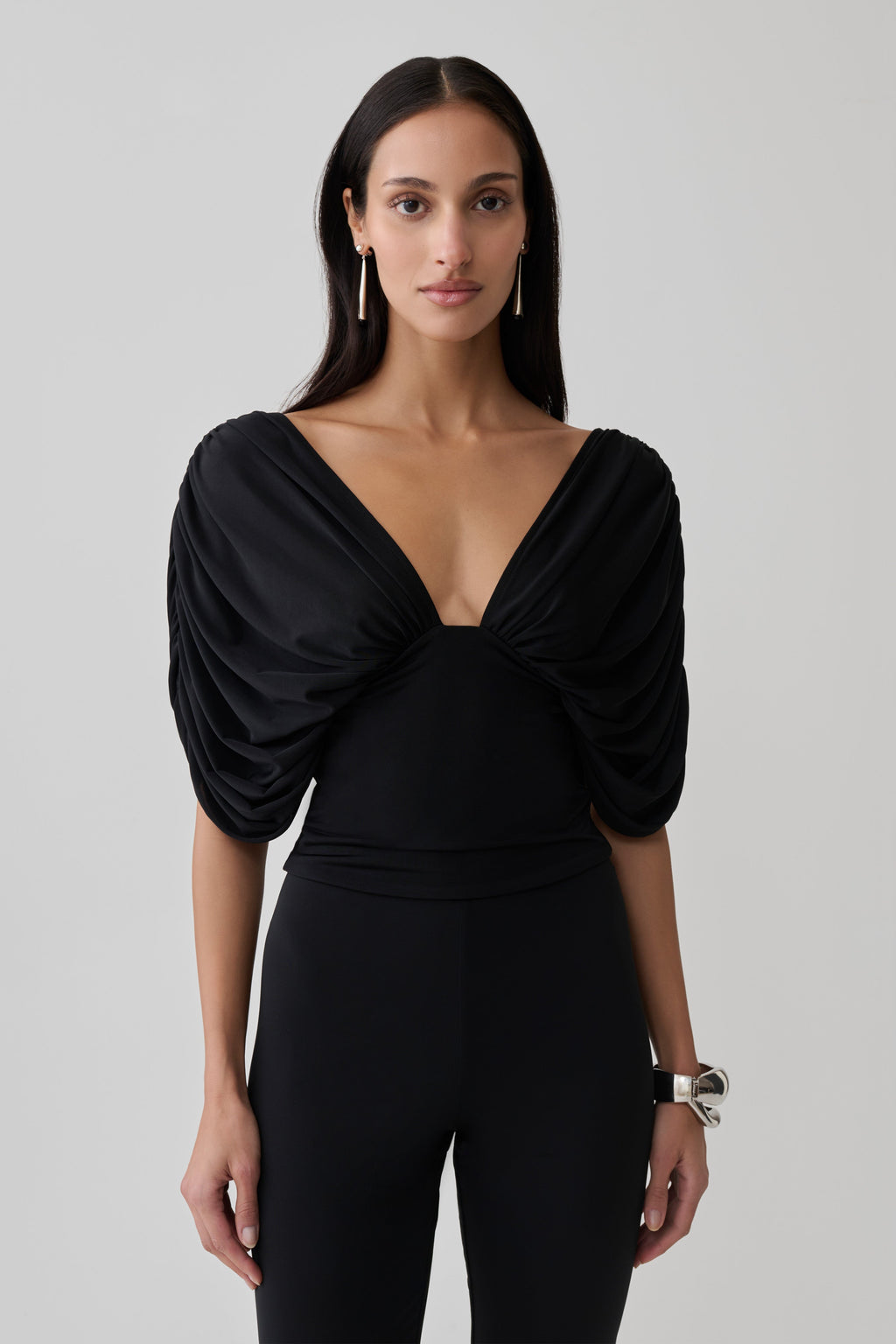 Gathered Bodice Top - Black