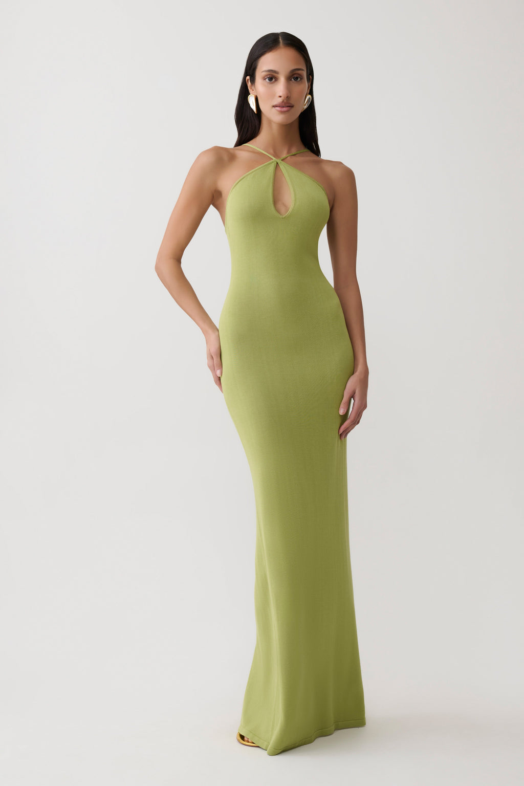 Cross Front Knit Maxi Dress - Olive