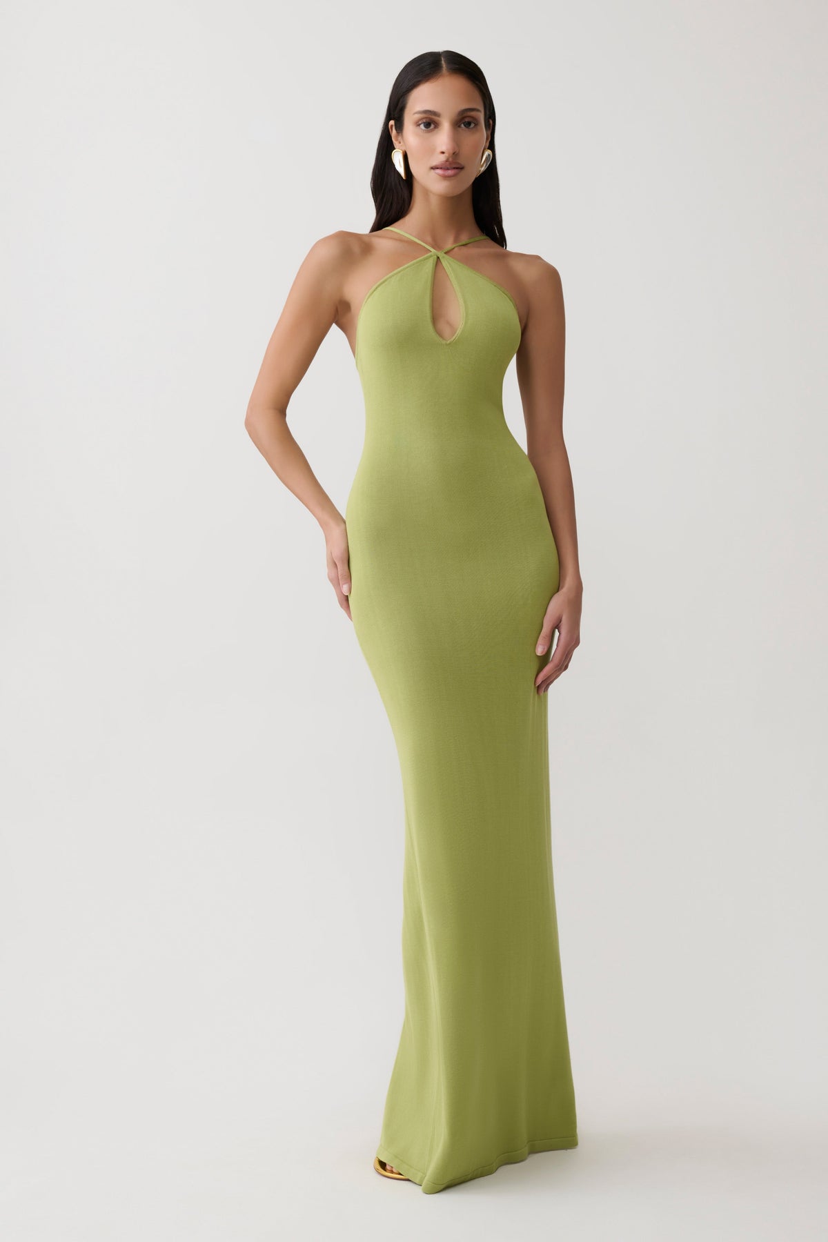 Cross Front Knit Maxi Dress - Olive