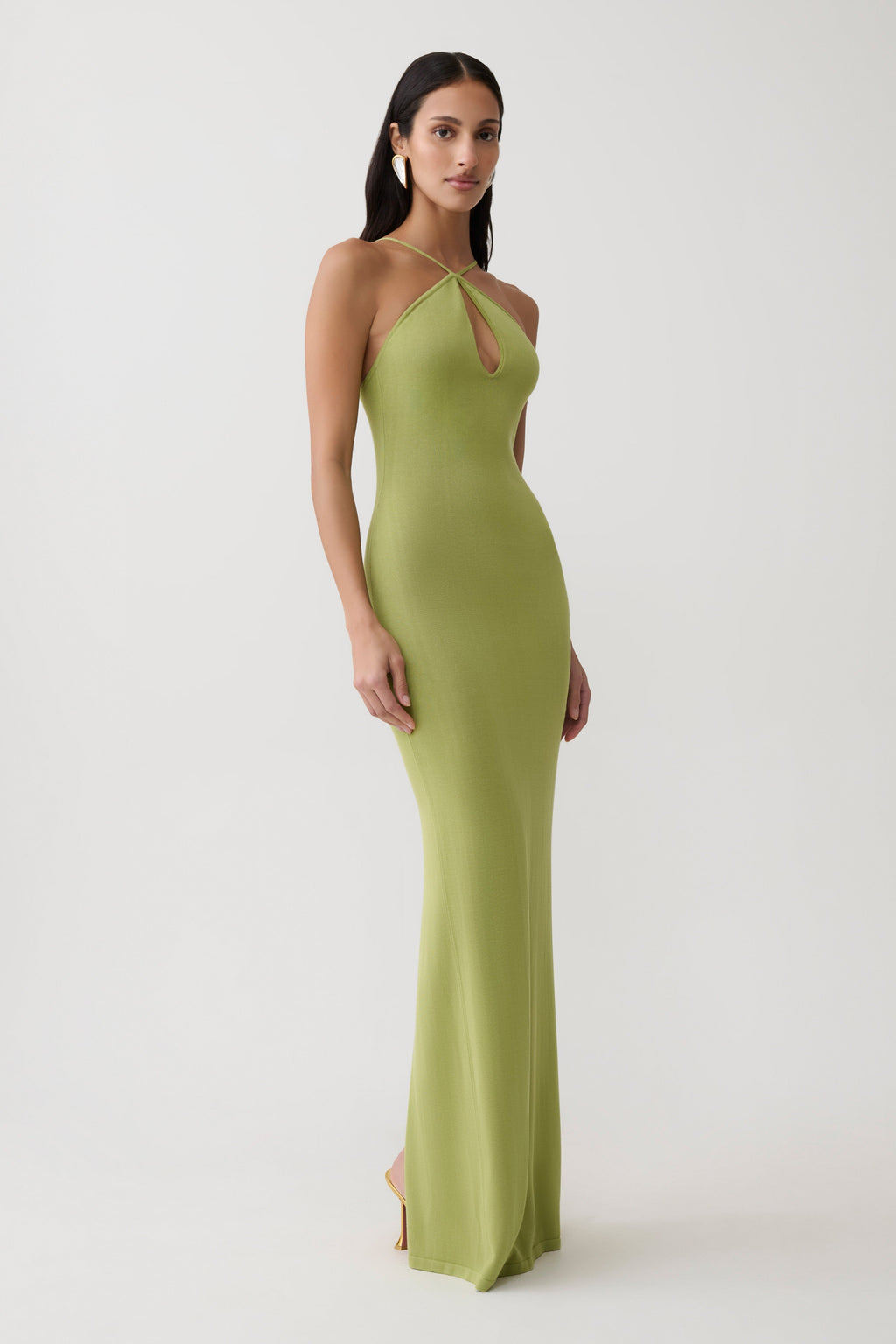 Cross Front Knit Maxi Dress - Olive
