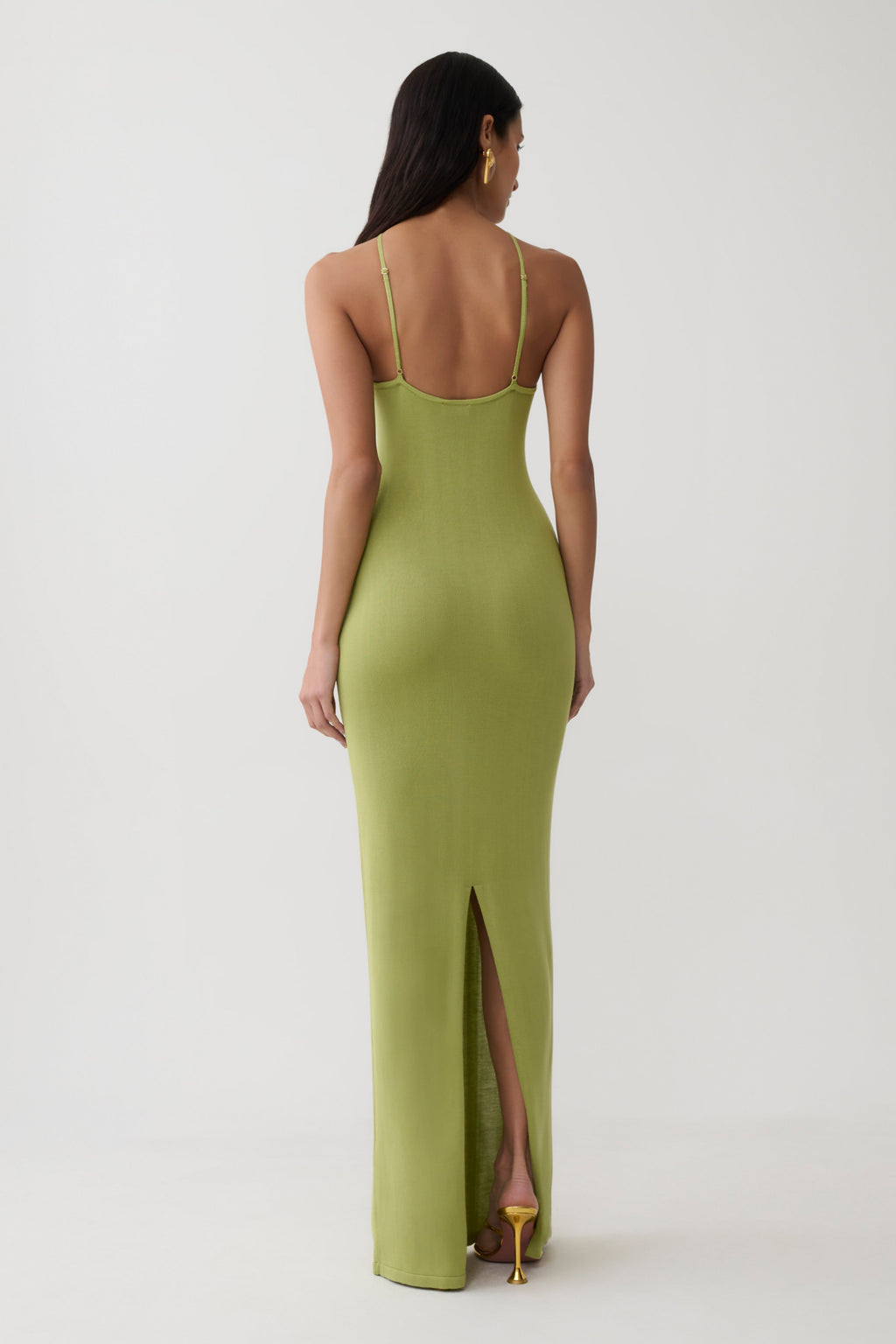 Cross Front Knit Maxi Dress - Olive