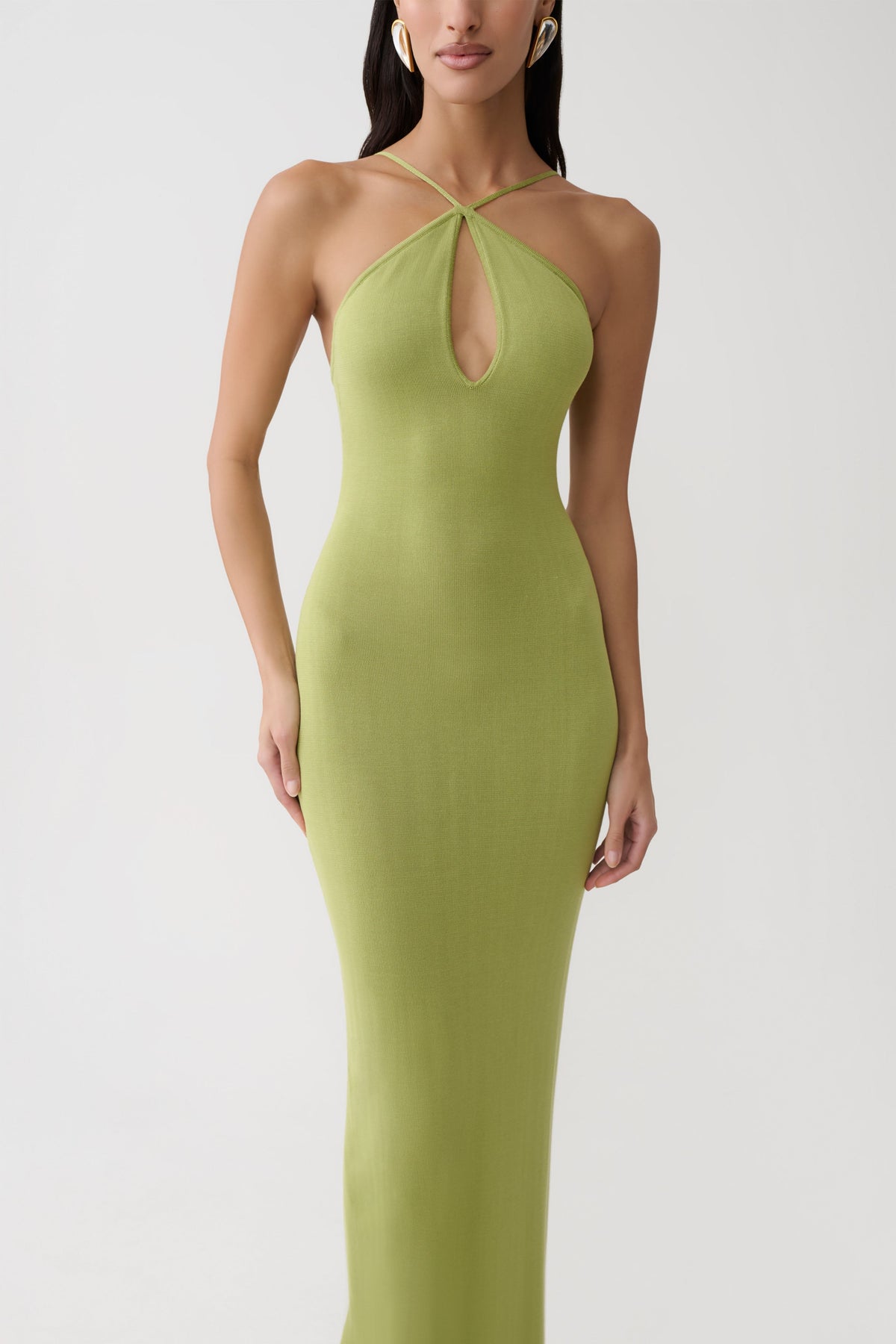 Cross Front Knit Maxi Dress - Olive
