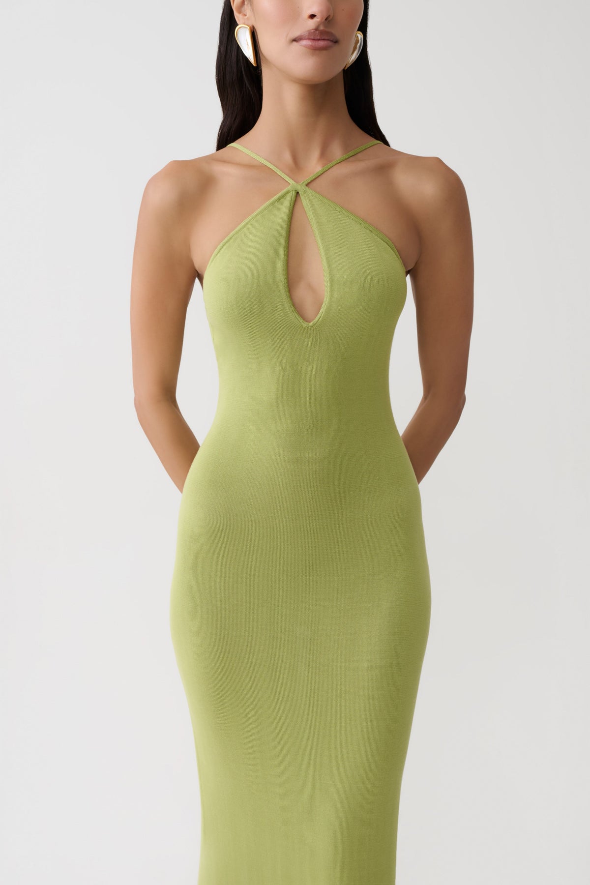 Cross Front Knit Maxi Dress - Olive