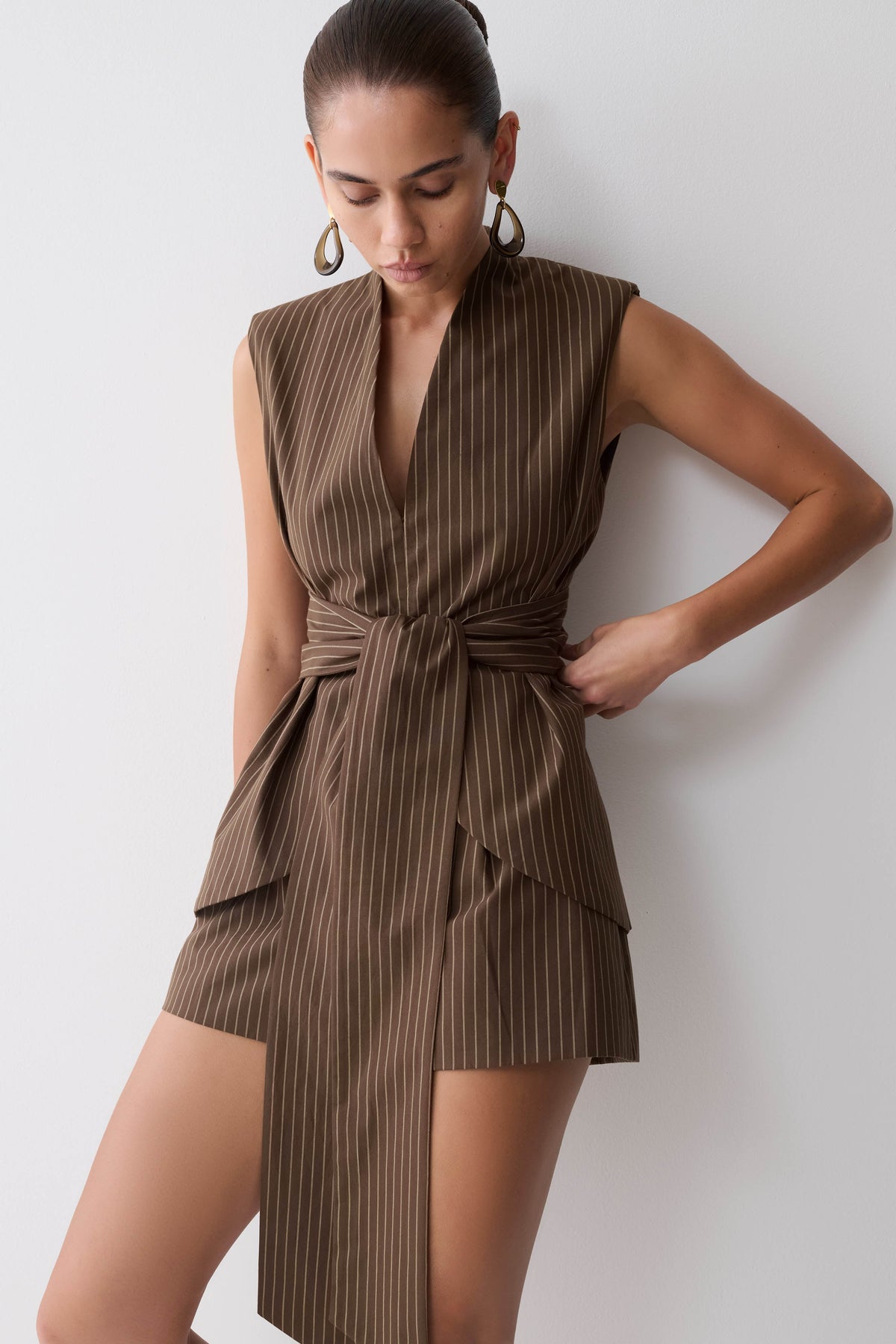 Waist Tie Sleeveless Top - Chocolate
