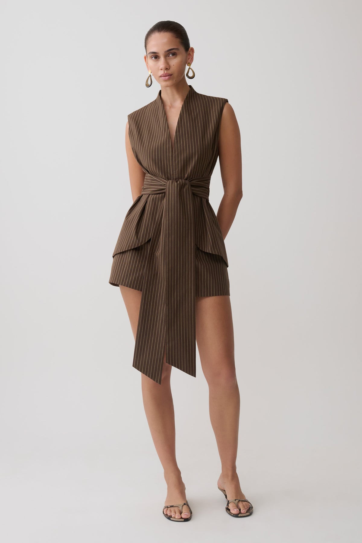 Waist Tie Sleeveless Top - Chocolate