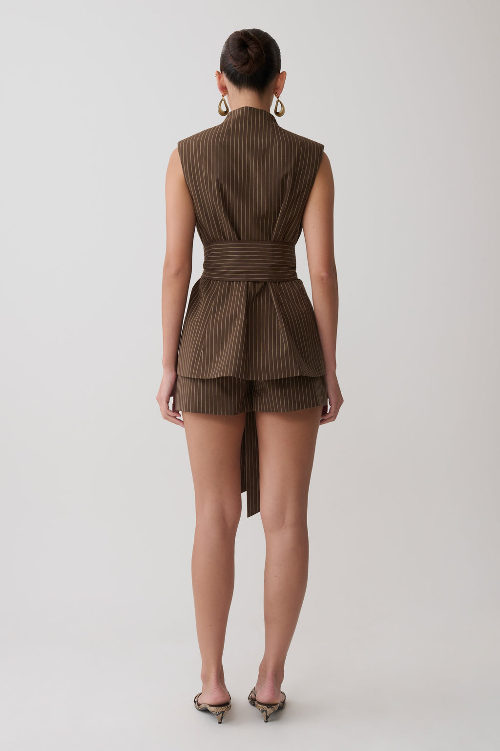 Waist Tie Sleeveless Top - Chocolate