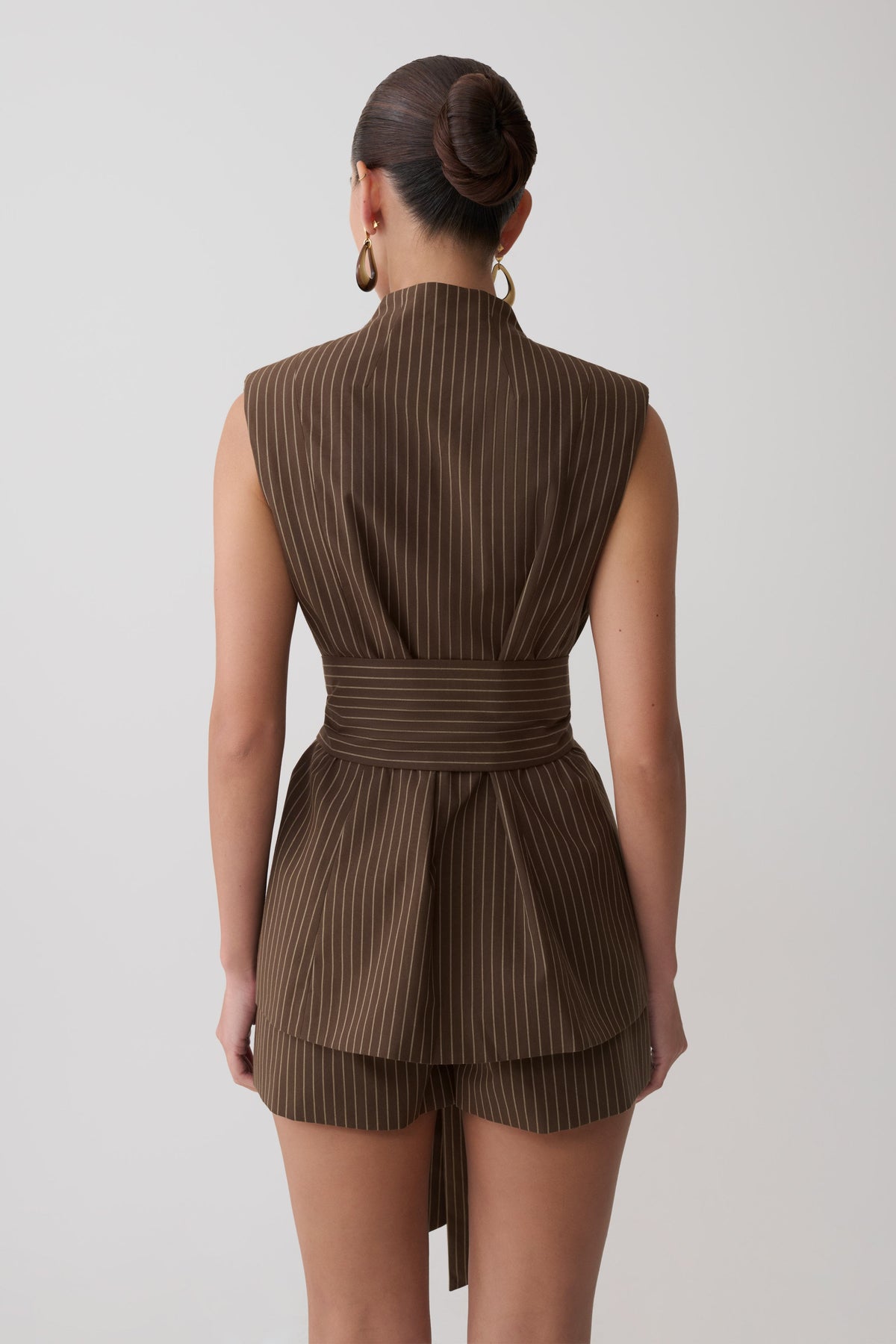 Waist Tie Sleeveless Top - Chocolate