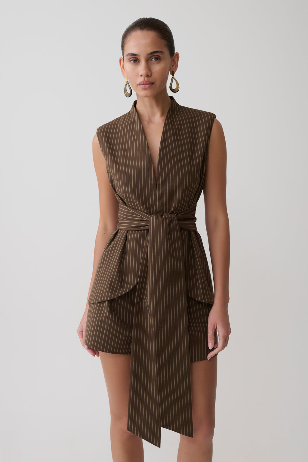 Waist Tie Sleeveless Top - Chocolate