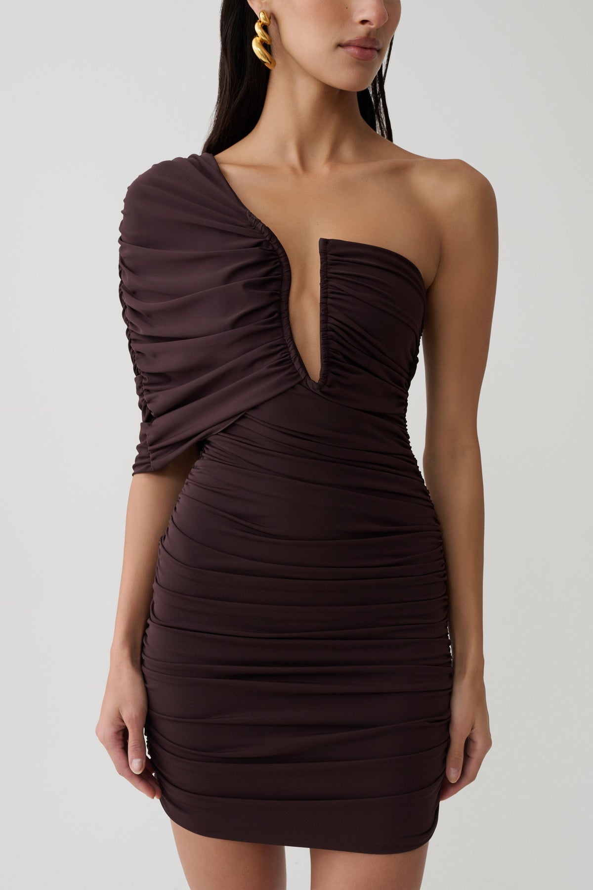 Gathered Centre Wire Mini Dress - Chocolate