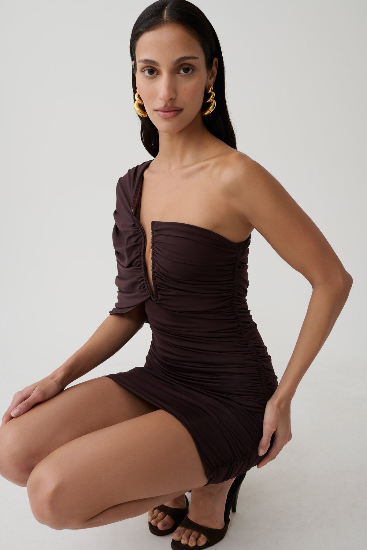 Gathered Centre Wire Mini Dress - Chocolate
