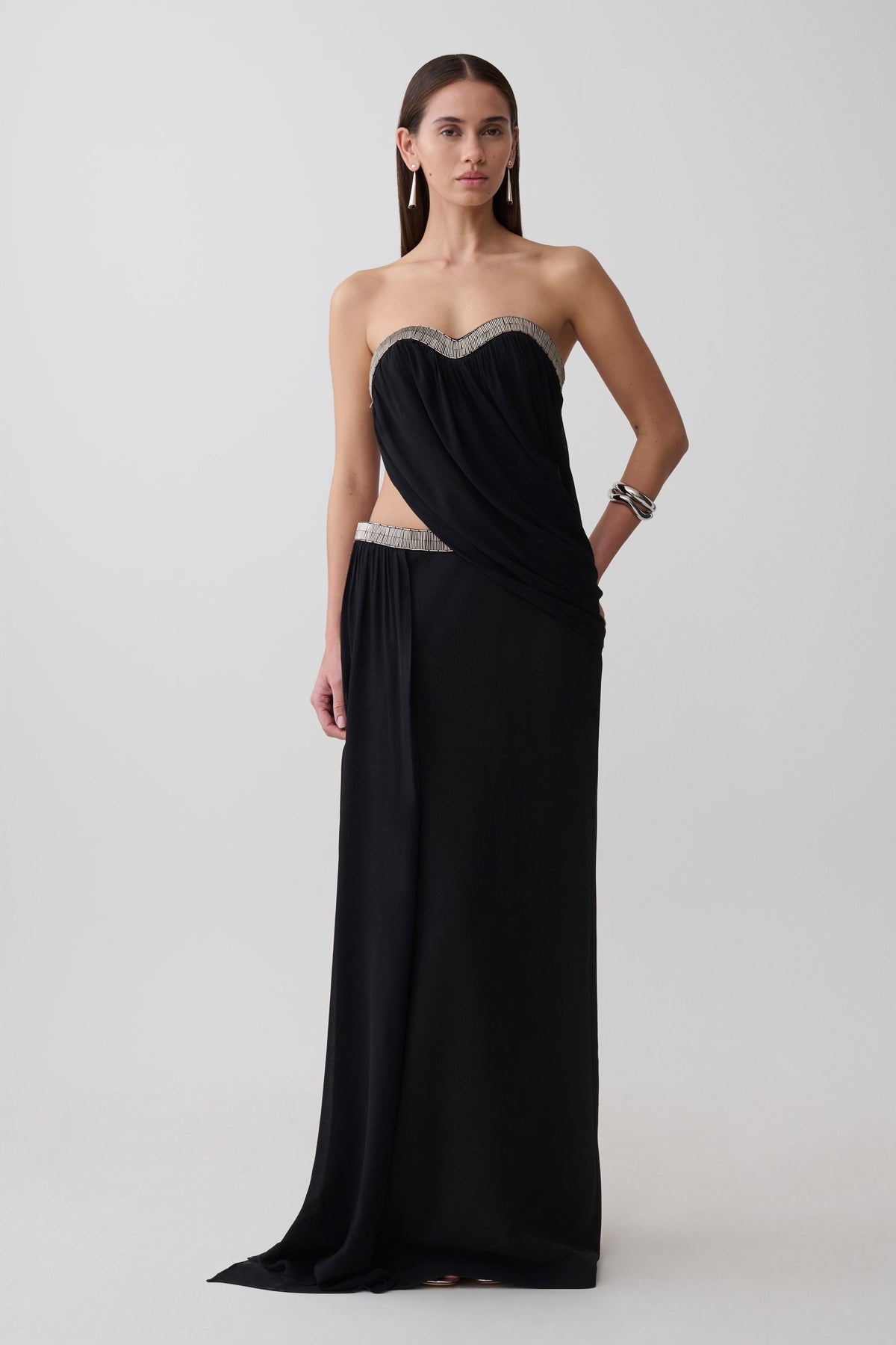 Chiffon Strapless Maxi Dress - Black