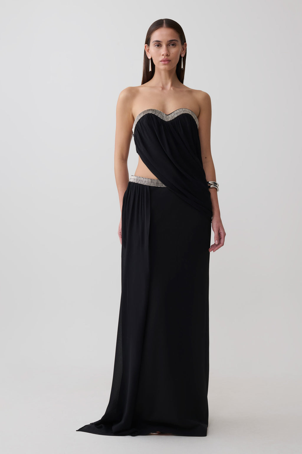 Chiffon Strapless Maxi Dress - Black