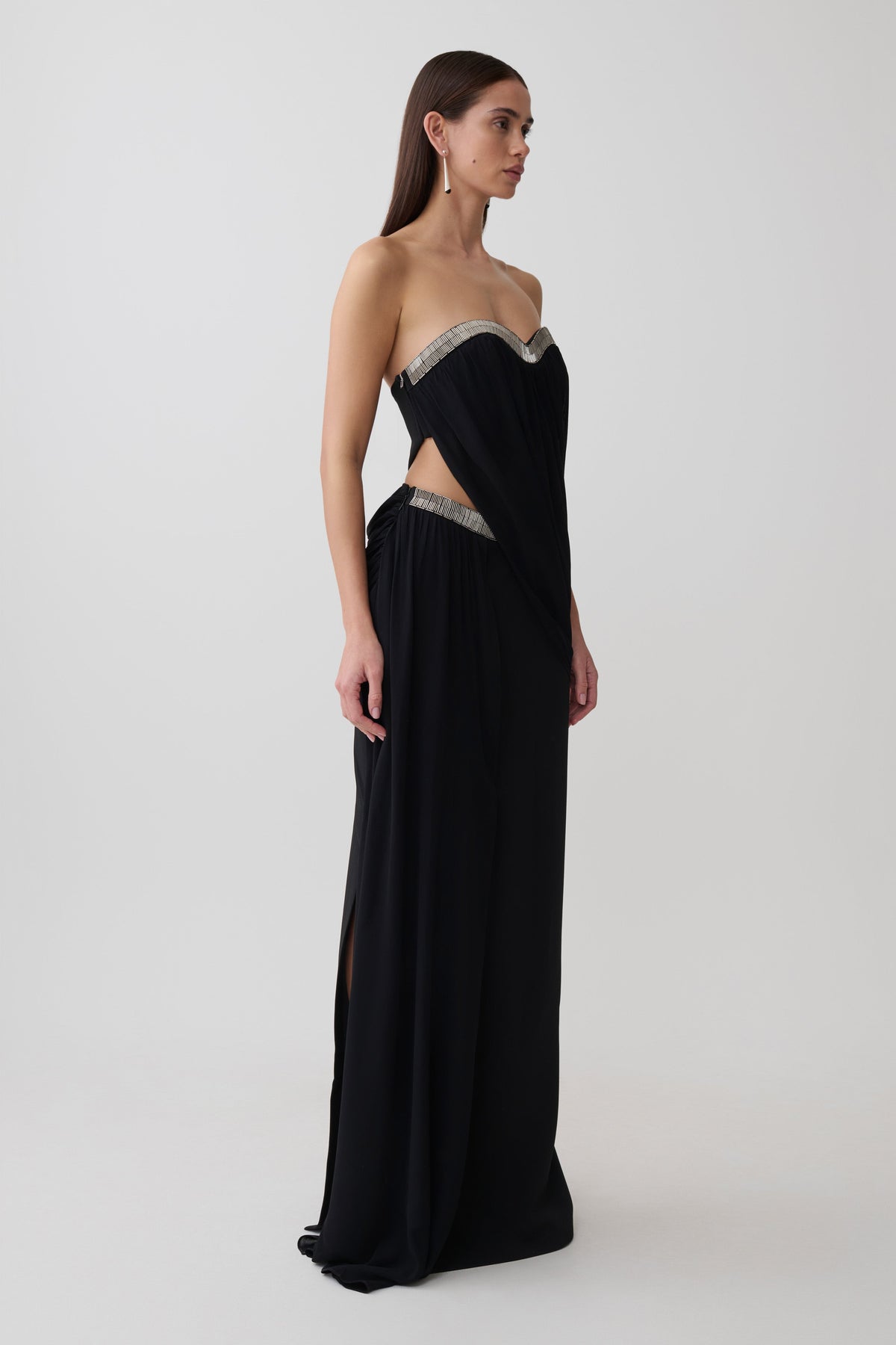 Chiffon Strapless Maxi Dress - Black