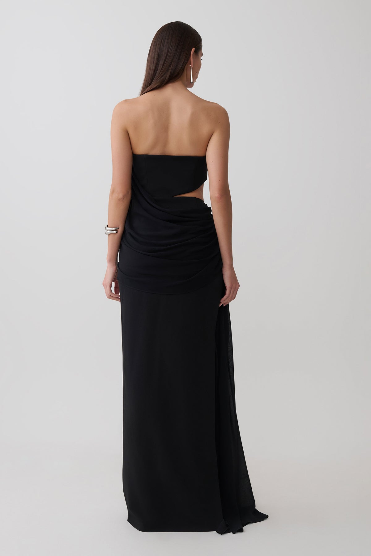 Chiffon Strapless Maxi Dress - Black