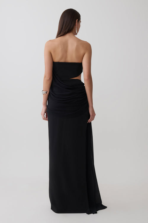 Chiffon Strapless Maxi Dress - Black
