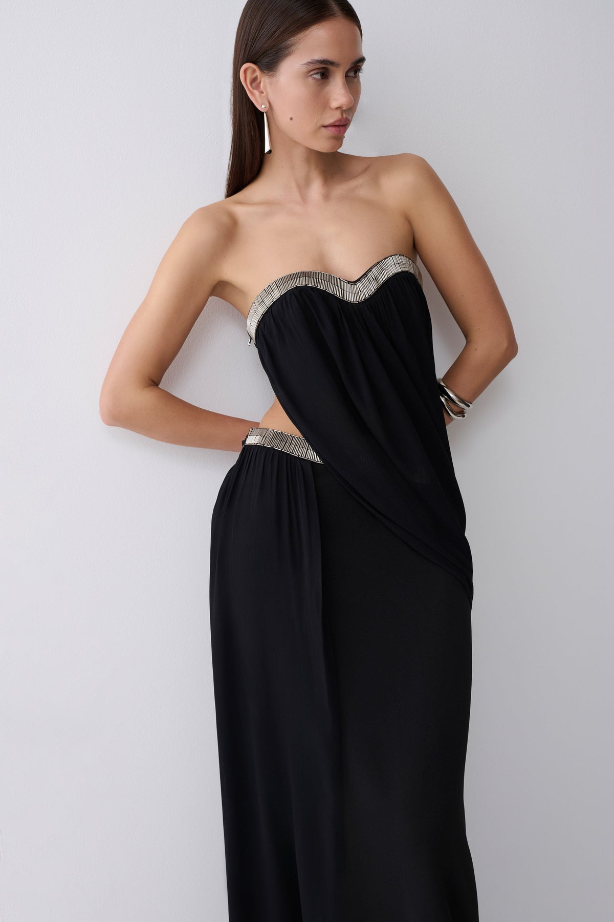 Chiffon Strapless Maxi Dress - Black
