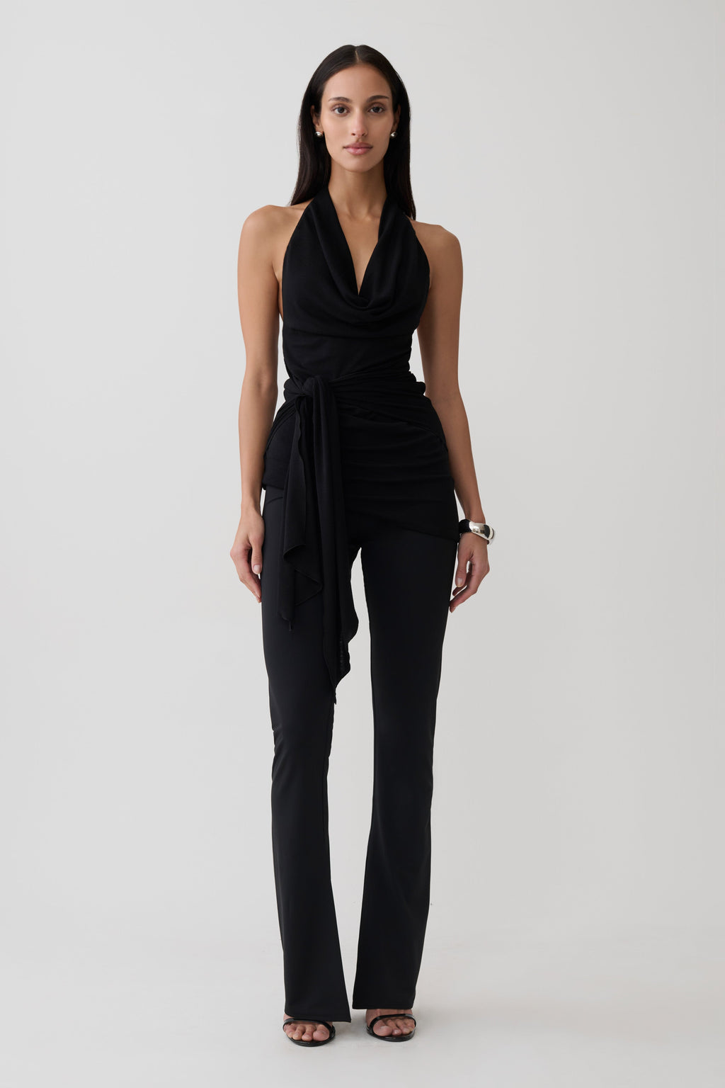 Front Tie Halter Top - Black