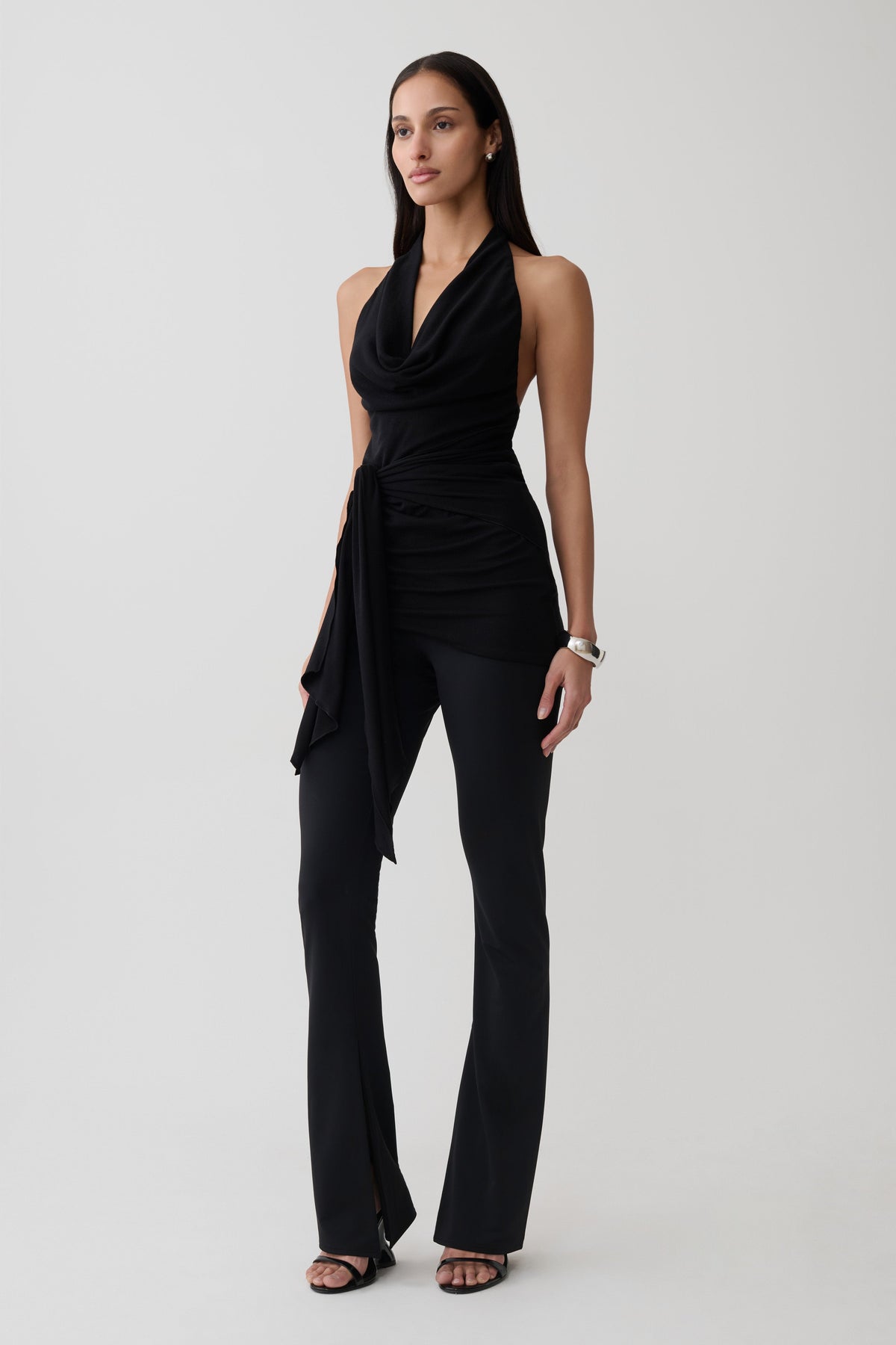 Front Tie Halter Top - Black