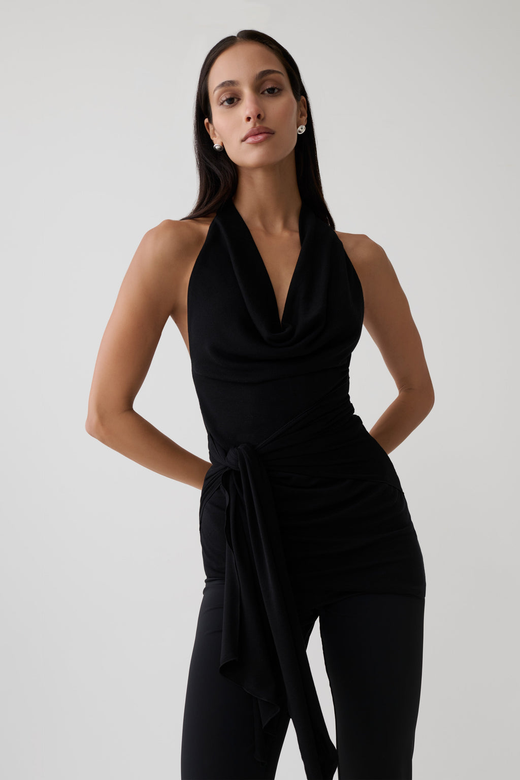 Front Tie Halter Top - Black