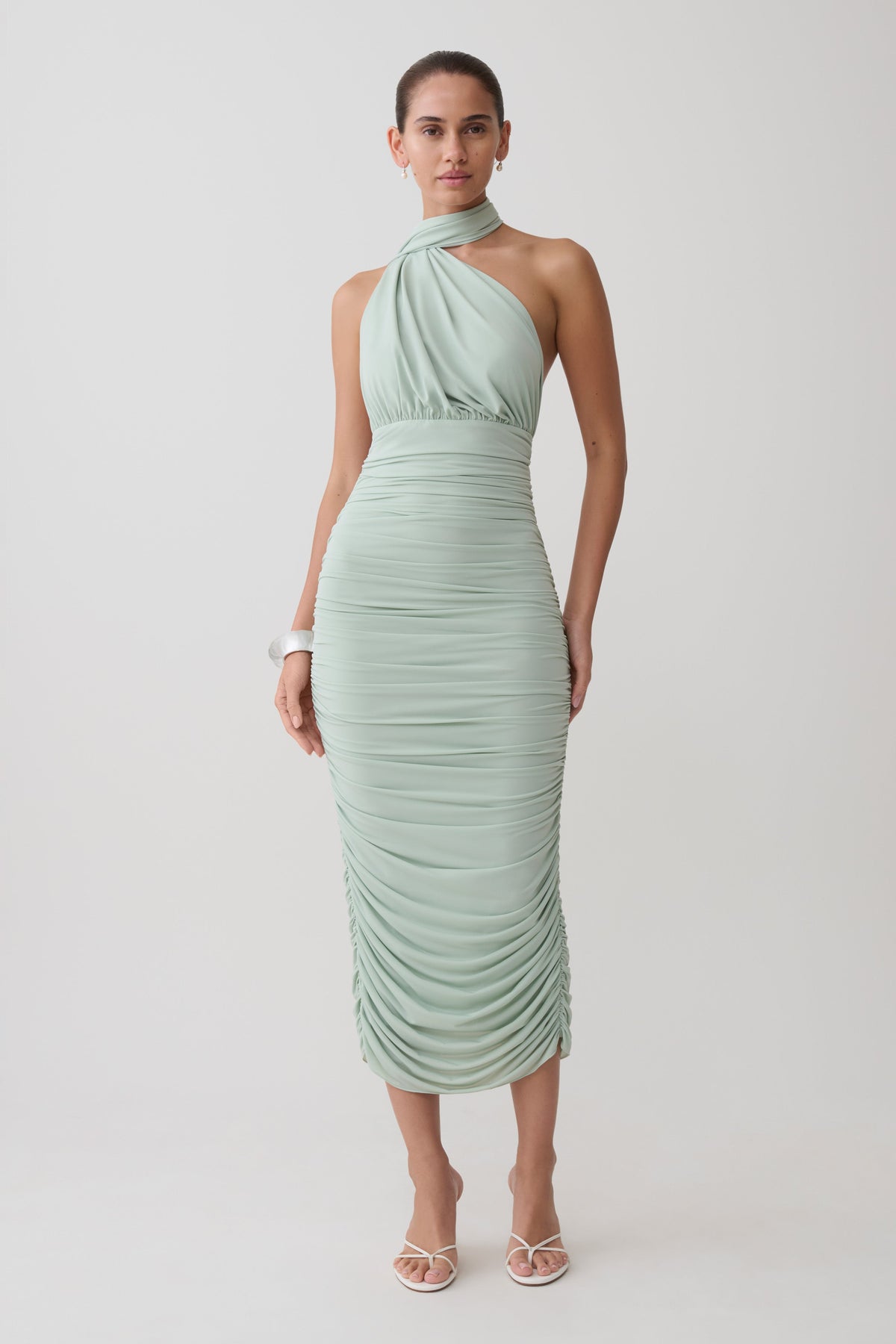 Draped Midi Dress - Aqua Grey