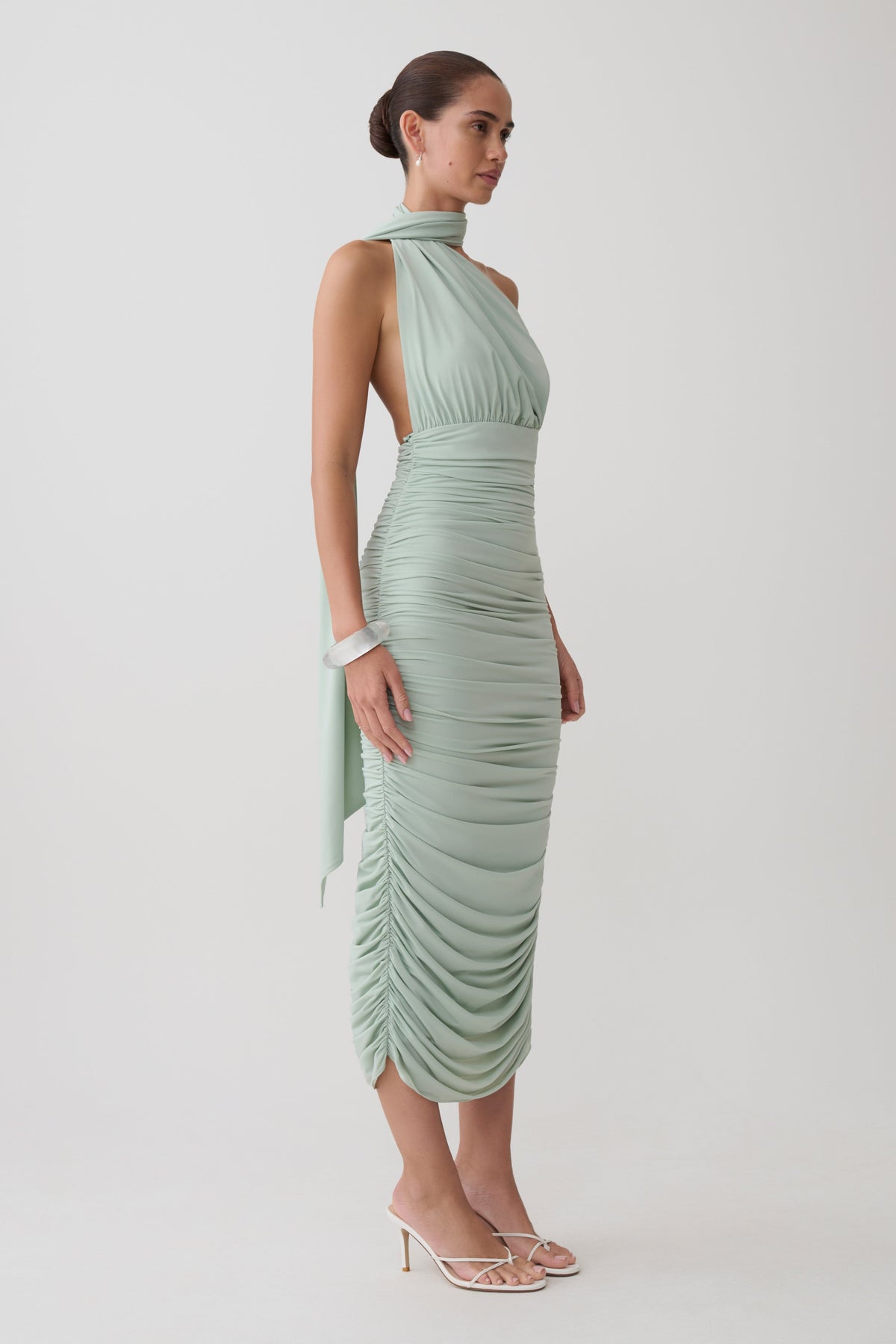 Draped Midi Dress - Aqua Grey
