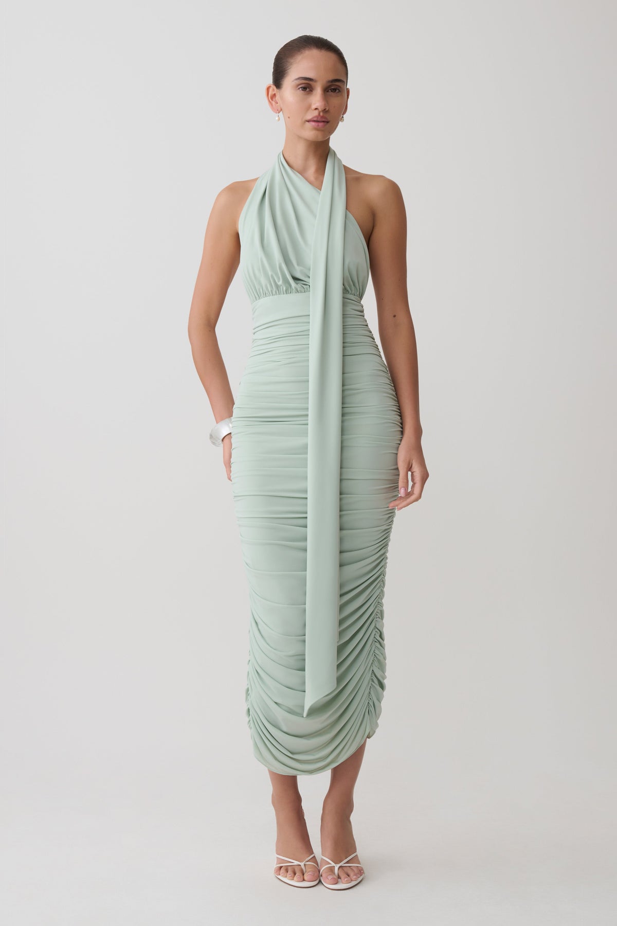 Draped Midi Dress - Aqua Grey