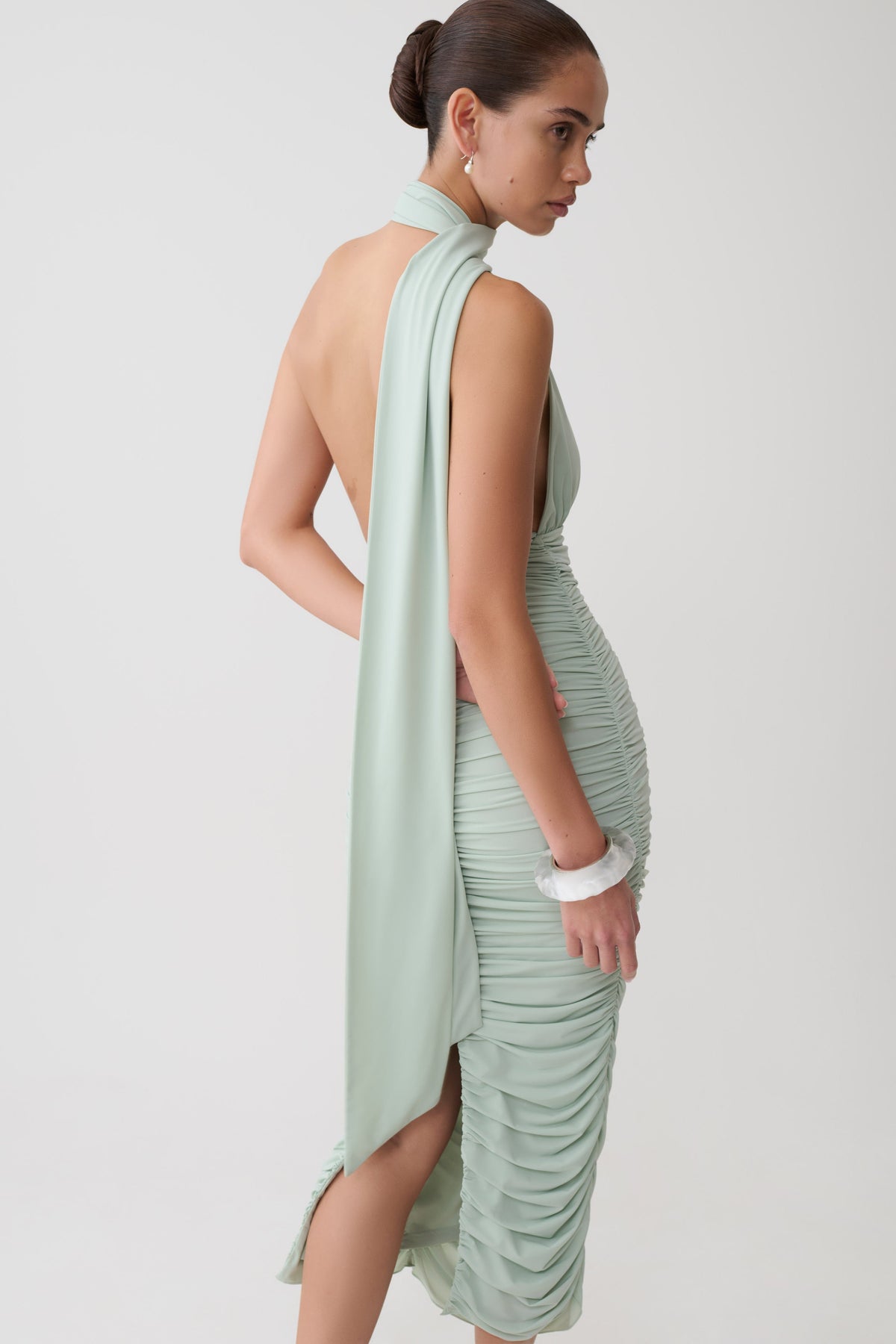 Draped Midi Dress - Aqua Grey