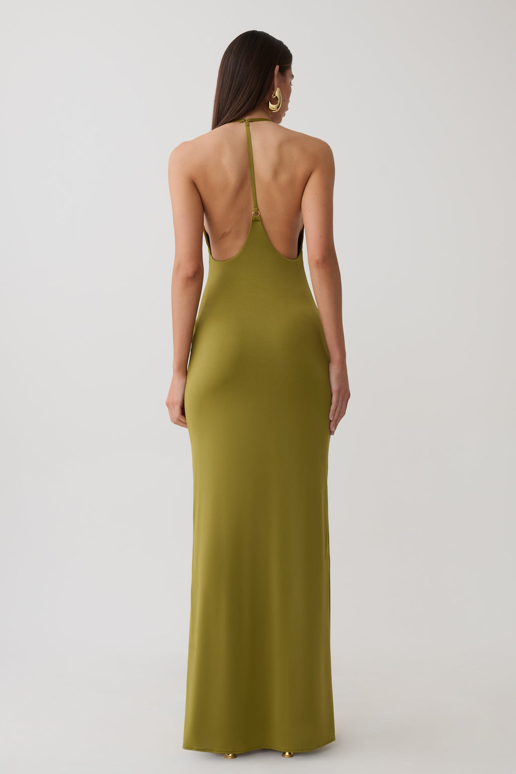 Slinky Plunge Maxi Dress - Martini Olive
