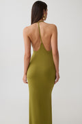 Slinky Plunge Maxi Dress - Martini Olive
