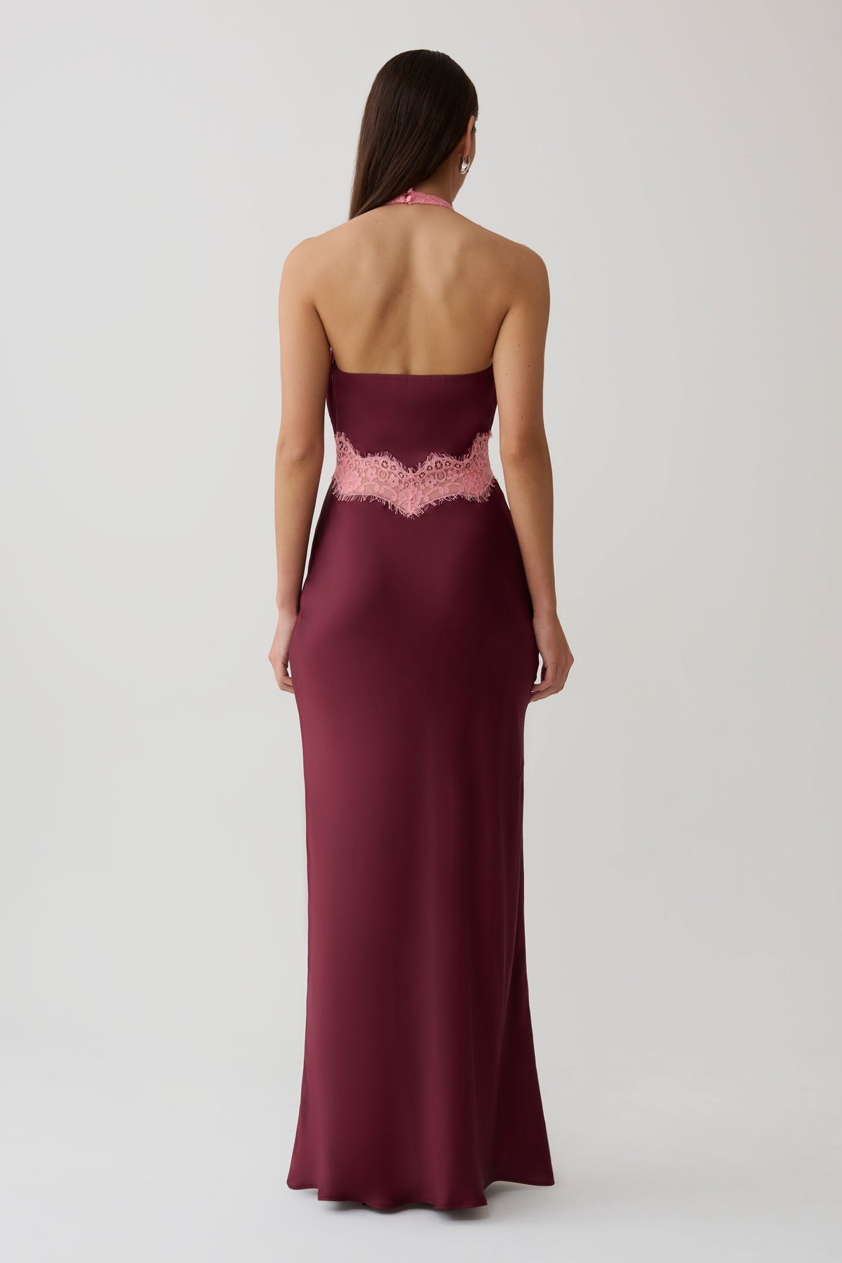 Satin And Lace Maxi Dress - Burgundy