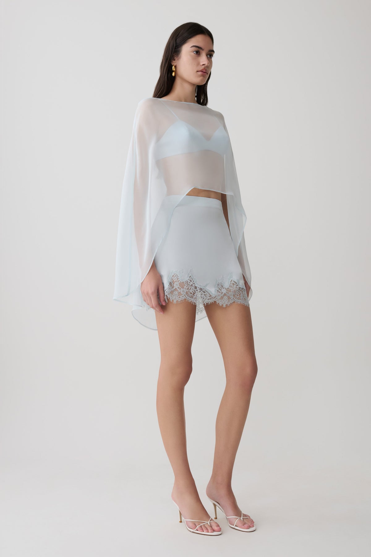 Lace And Satin Mini Skirt - Ice Blue