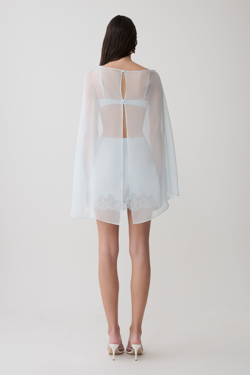 Lace And Satin Mini Skirt - Ice Blue