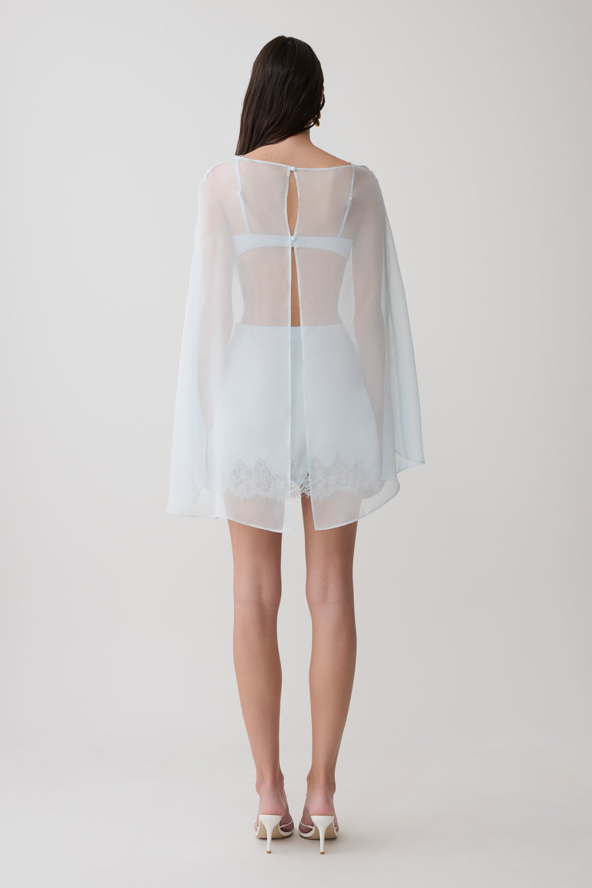 Lace And Satin Mini Skirt - Ice Blue