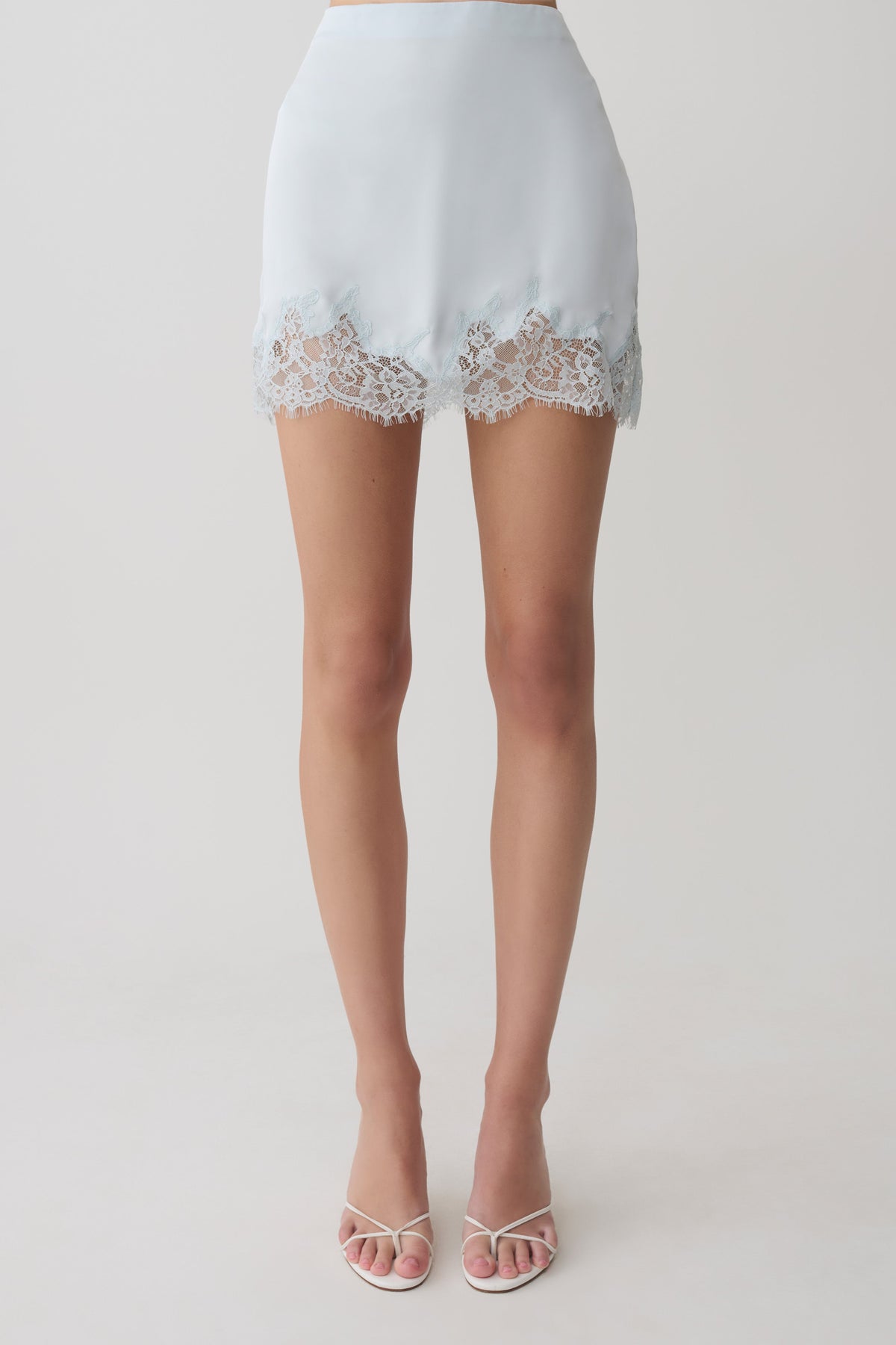 Lace And Satin Mini Skirt - Ice Blue
