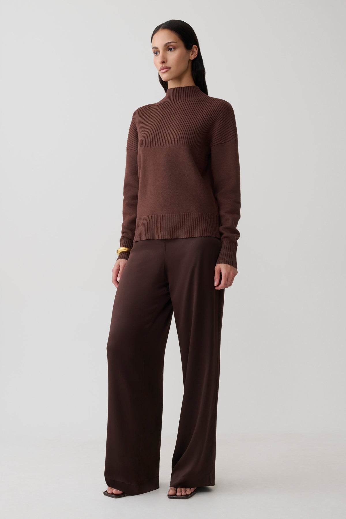 Ribbed High Neck Jumper - Chocolate