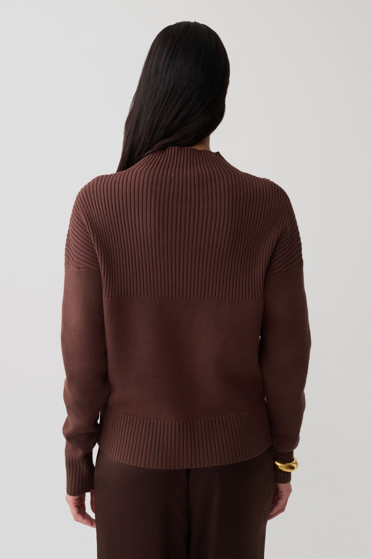 Ribbed High Neck Jumper - Chocolate