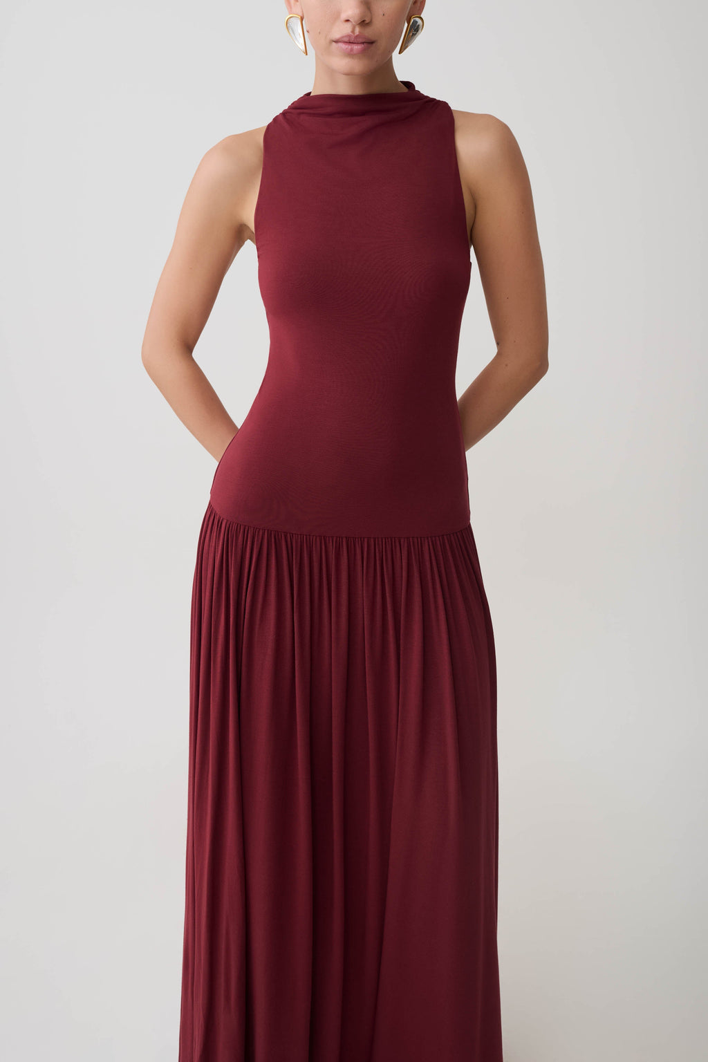 High Neck Modal Maxi Dress - Wine
