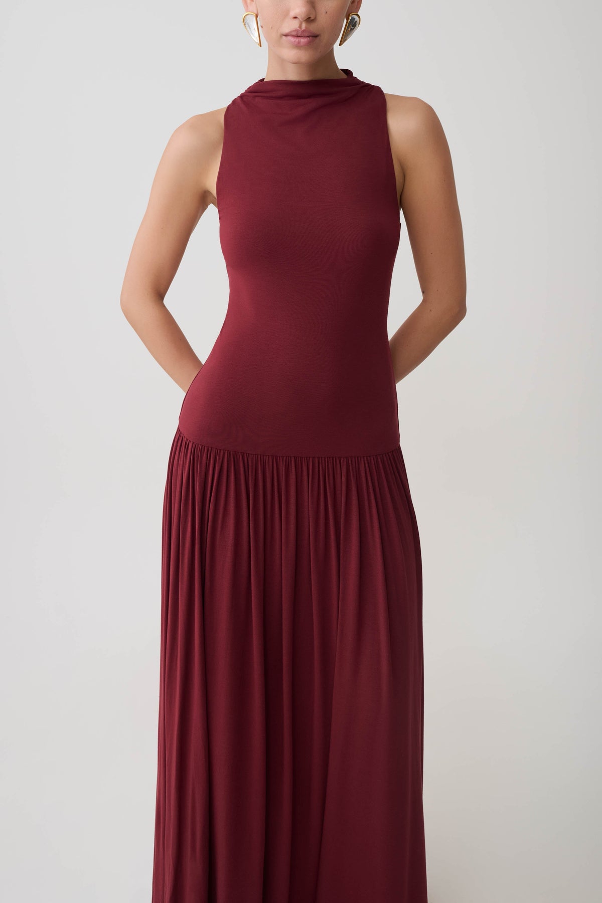 High Neck Modal Maxi Dress - Wine