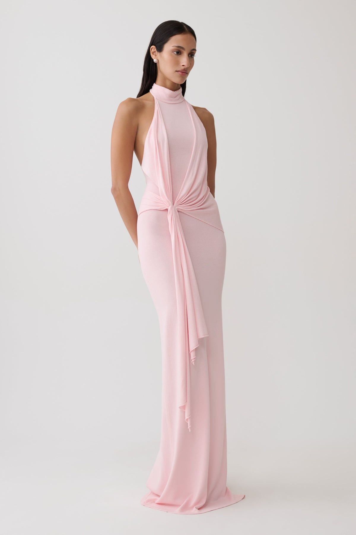 Halter Knit Maxi Dress - Baby Pink