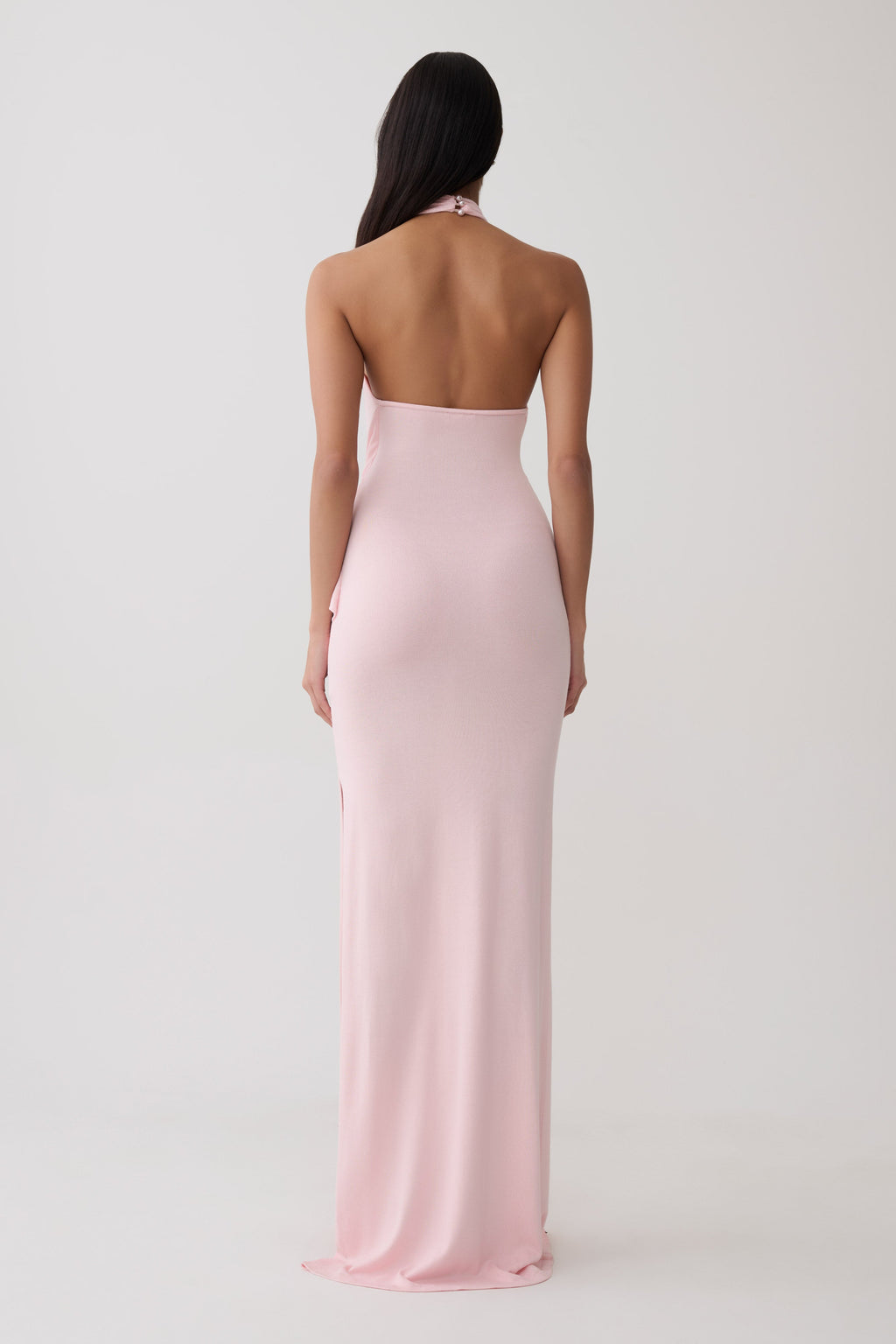 Halter Knit Maxi Dress - Baby Pink