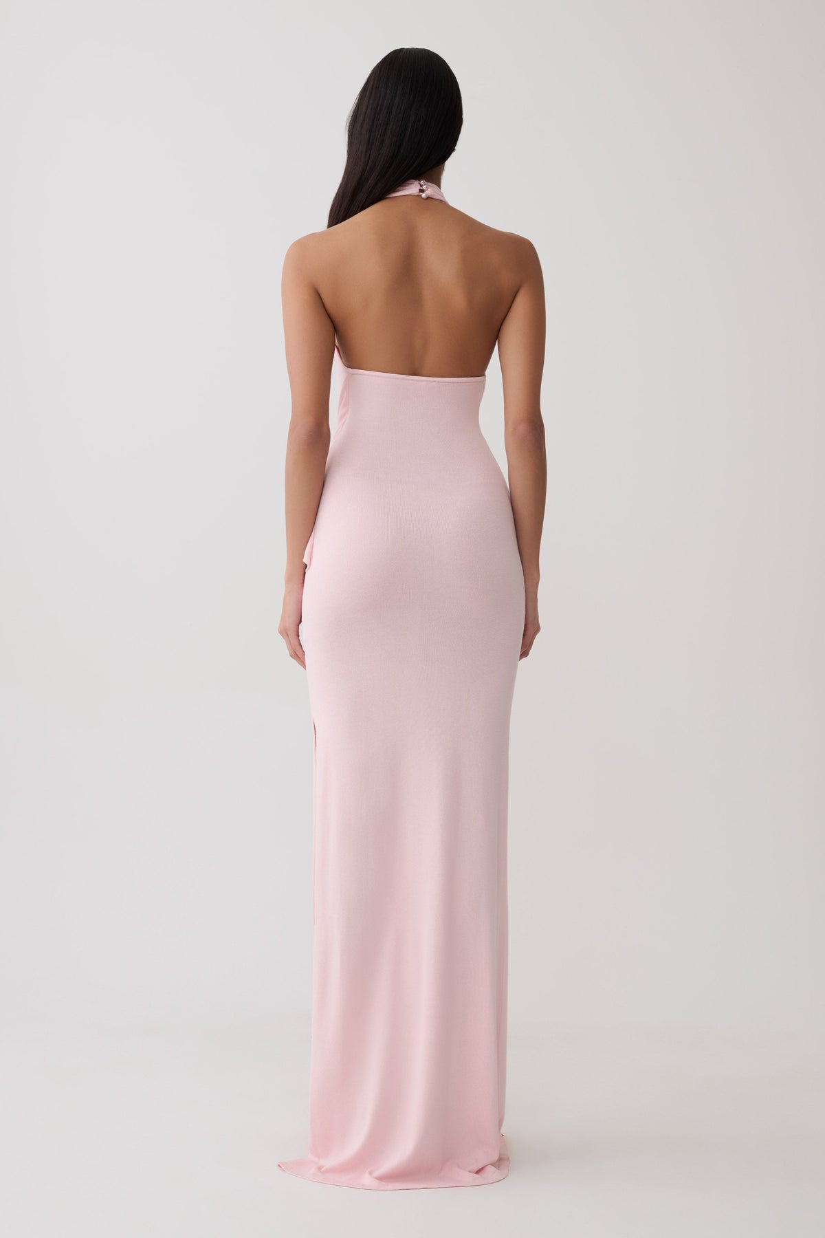 Halter Knit Maxi Dress - Baby Pink