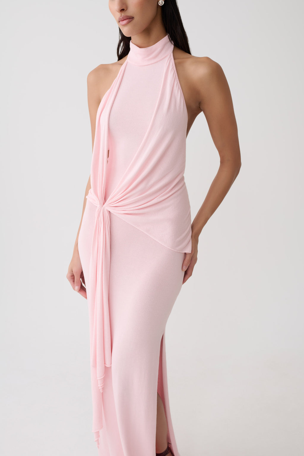 Halter Knit Maxi Dress - Baby Pink